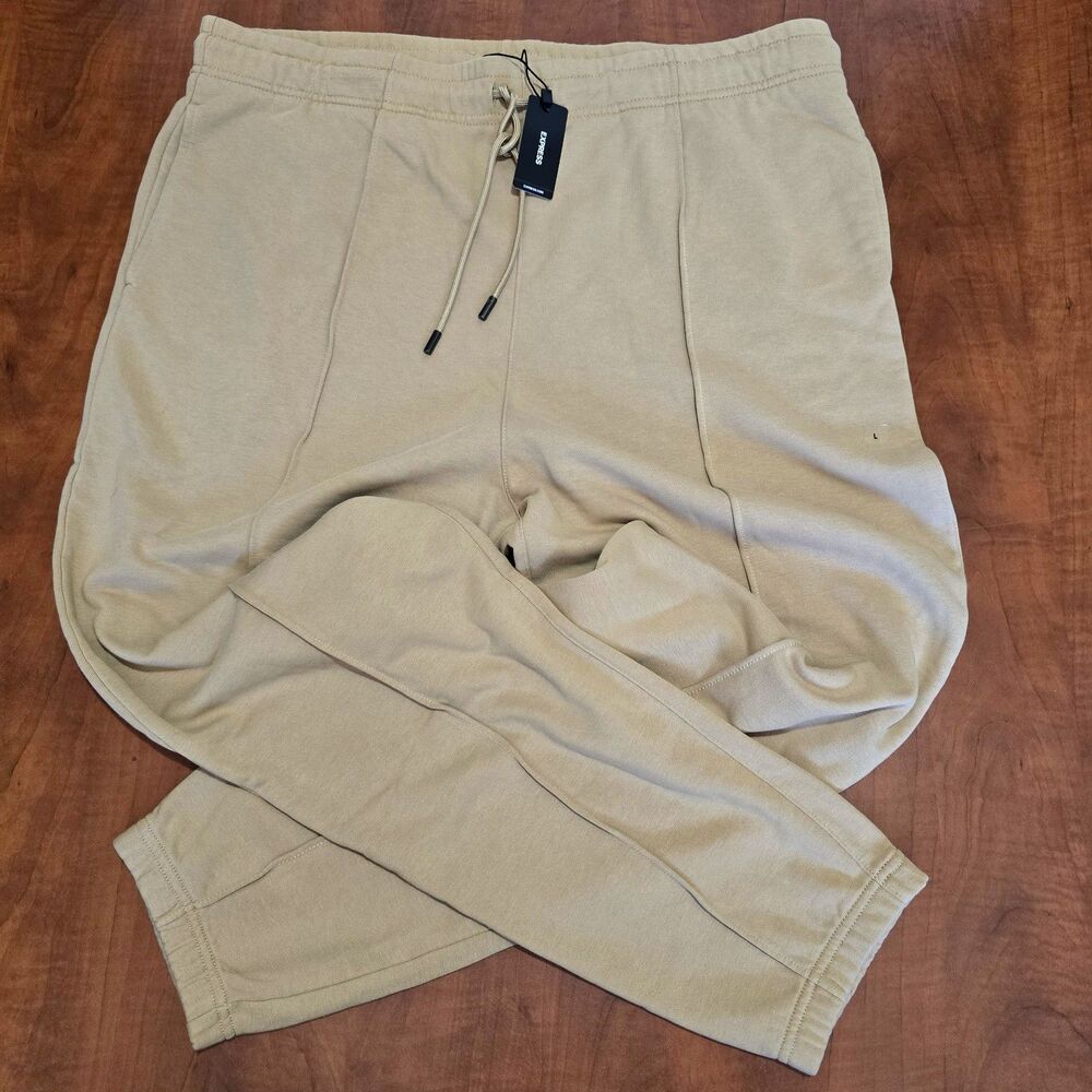 NEW Express Mens 3 Pocket Drawstring Waistline Tan Jogger Pants L